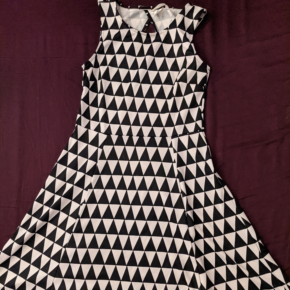 Geo-Print Black & White Skater Dress